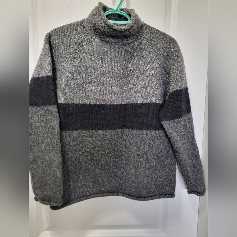 Women's Gray Striped Lambswool Sweater
